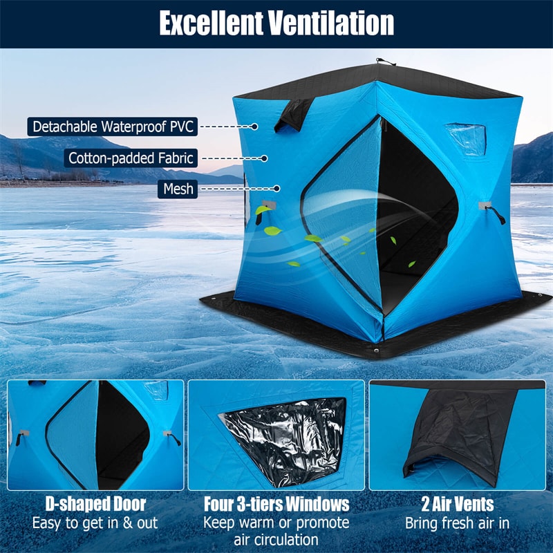 Outsunny Portable Ice Fishing 4-Person Tent Shelter with Ventilation