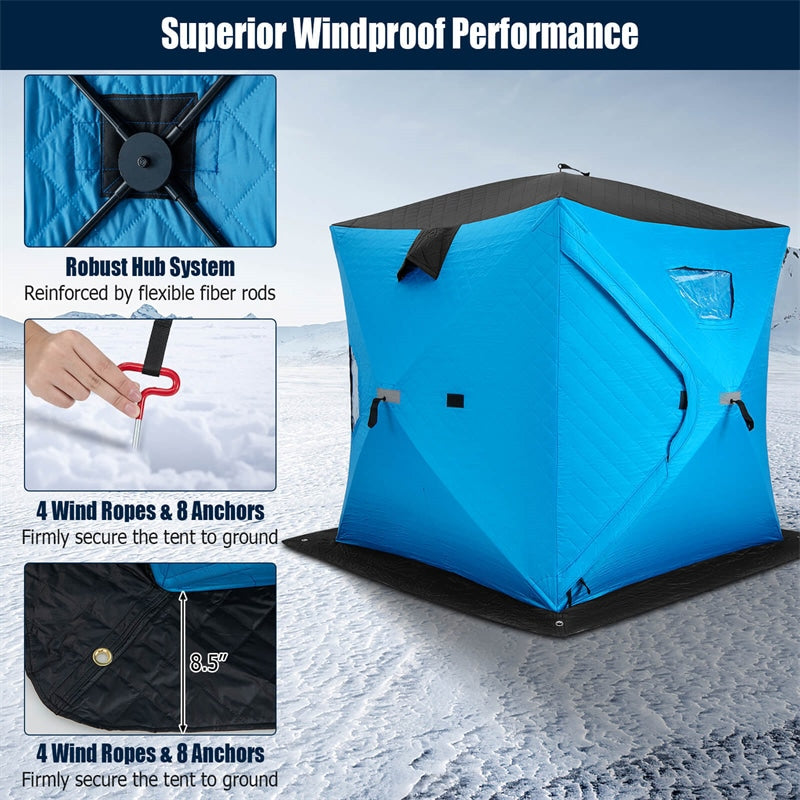 3-4 Person Windproof Insulated Ice Tent Ice Fishing Shelter Winter Fishing  Tent with 2 Doors 