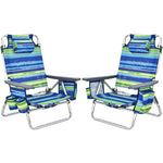 2 Pack Backpack Beach Chairs, Folding Camping Chairs 5-Position Reclining Beach Chairs with Armrests, Cooler Bag, Cup Holder, Side Pockets