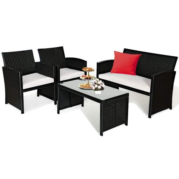 4 Pcs Wicker Conversation Furniture Set Patio Sofa - Bestoutdor