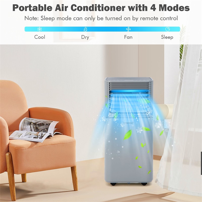 10000 BTU Portable Air Conditioner, 4-in-1 AC Unit with Fan, Dehumidifier, Sleep Mode, Remote Control, 24H Timer for Bedroom & Living Room