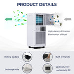 10000 BTU Portable Air Conditioner, 4-in-1 AC Unit with Fan, Dehumidifier, Sleep Mode, Remote Control, 24H Timer for Bedroom & Living Room