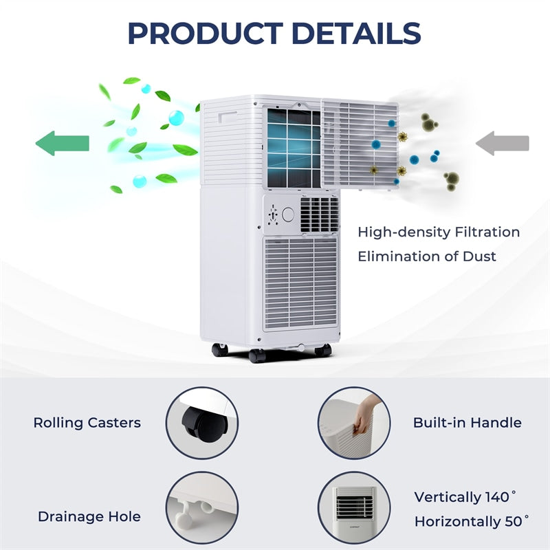 10000 BTU Portable Air Conditioner, 4-in-1 AC Unit with Fan, Dehumidifier, Sleep Mode, Remote Control, 24H Timer for Bedroom & Living Room