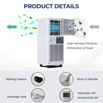 10000 BTU Portable Air Conditioner, 4-in-1 AC Unit with Fan, Dehumidifier, Sleep Mode, Remote Control, 24H Timer for Bedroom & Living Room