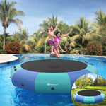 10FT Inflatable Water Trampoline Floating Lake Trampoline with 500W Electric Inflator & Rope Ladder, Recreational Water Bouncer for Pool