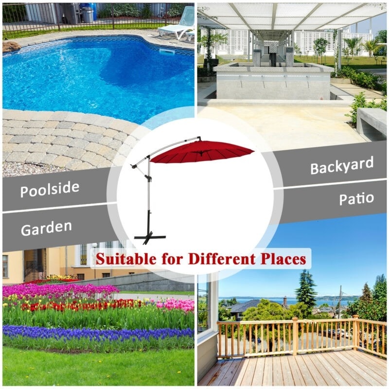 10 Ft Outdoor Patio Offset Umbrella Cantilever Umbrella with Crank & Cross Base