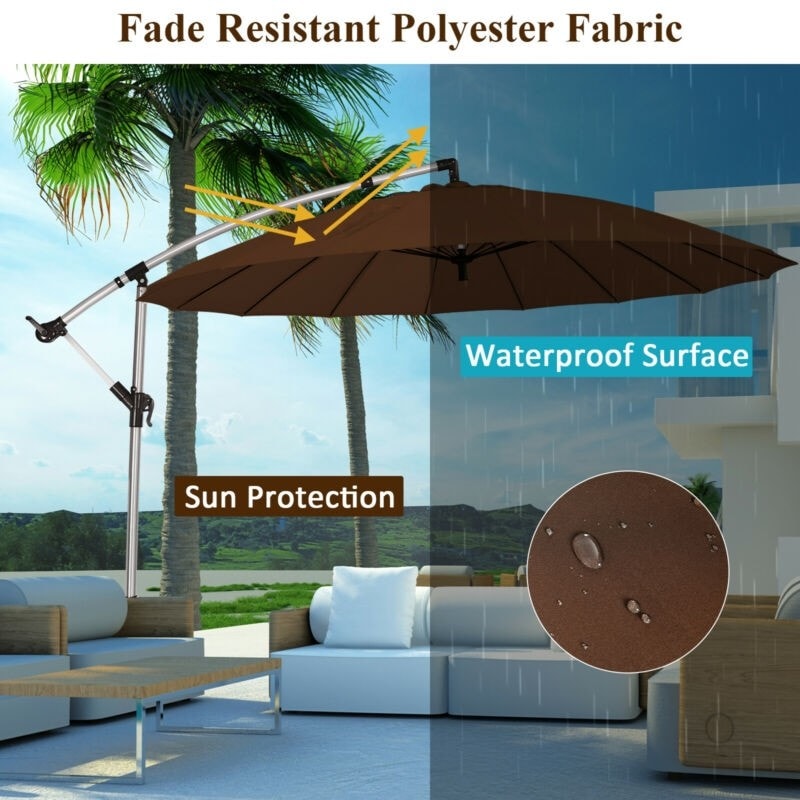 10 Ft Outdoor Patio Offset Umbrella Cantilever Umbrella with Crank & Cross Base