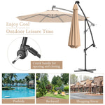 10' Solar LED Offset Patio Umbrella Hanging Market Umbrella Sun Shade with Heavy-Duty Cross Base