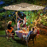 10' Solar LED Offset Patio Umbrella Hanging Market Umbrella Sun Shade with Heavy-Duty Cross Base