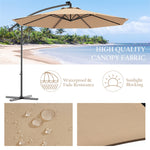 10' Solar LED Offset Patio Umbrella Hanging Market Umbrella Sun Shade with Heavy-Duty Cross Base