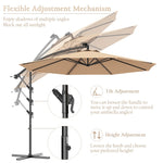 10' Solar LED Offset Patio Umbrella Hanging Market Umbrella Sun Shade with Heavy-Duty Cross Base