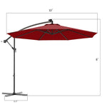 10' Solar LED Offset Patio Umbrella Hanging Market Umbrella Sun Shade with Heavy-Duty Cross Base