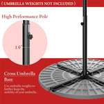 10' Solar LED Offset Patio Umbrella Hanging Market Umbrella Sun Shade with Heavy-Duty Cross Base