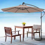 10' Solar LED Offset Patio Umbrella Hanging Market Umbrella Sun Shade with Heavy-Duty Cross Base