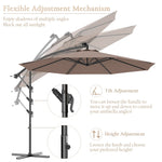 10' Solar LED Offset Patio Umbrella Hanging Market Umbrella Sun Shade with Heavy-Duty Cross Base