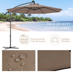 10' Solar LED Offset Patio Umbrella Hanging Market Umbrella Sun Shade with Heavy-Duty Cross Base