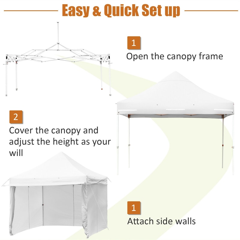 10' x 10' Pop up Canopy Tent Commercial Instant Canopy with 5 Removable Zippered Sidewalls & Adjustable Awning