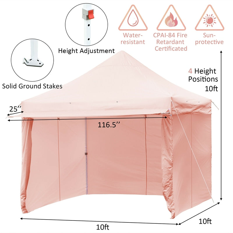 10' x 10' Pop up Canopy Tent Commercial Instant Canopy with 5 Removable Zippered Sidewalls & Adjustable Awning