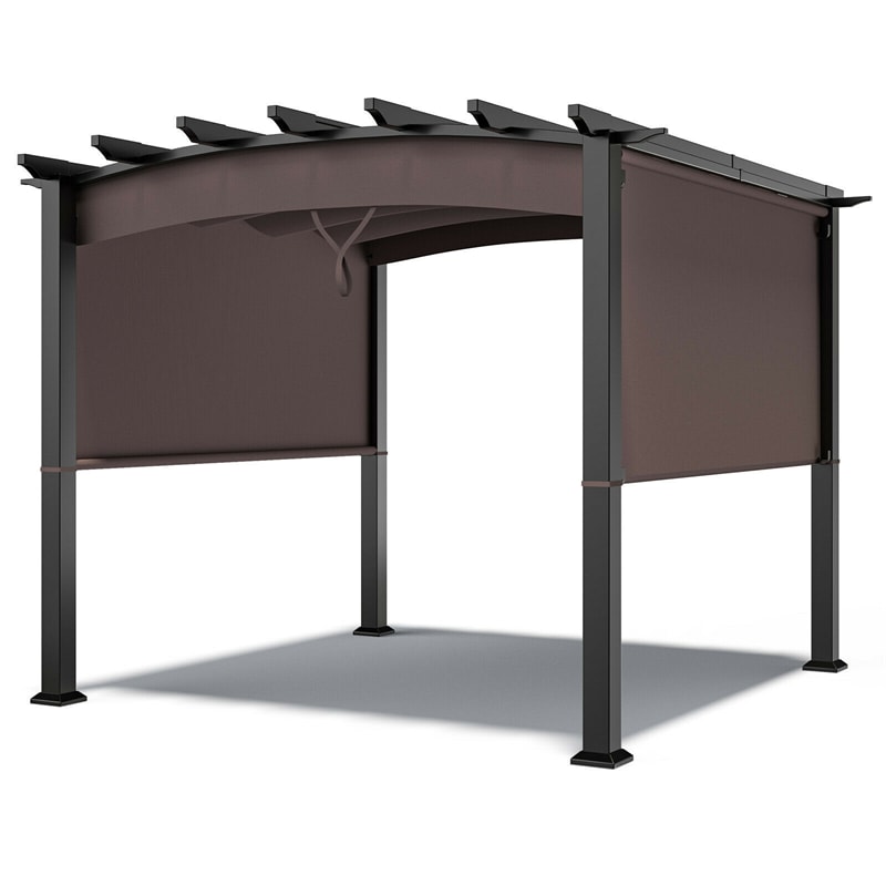 10' x 10' Outdoor Metal Pergola Patio Gazebo with Sliding Sun Shade Retractable Canopy