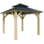 10 x 10 FT Outdoor Patio Hardtop Gazebo Double Steel Roof Solid Wood Frame