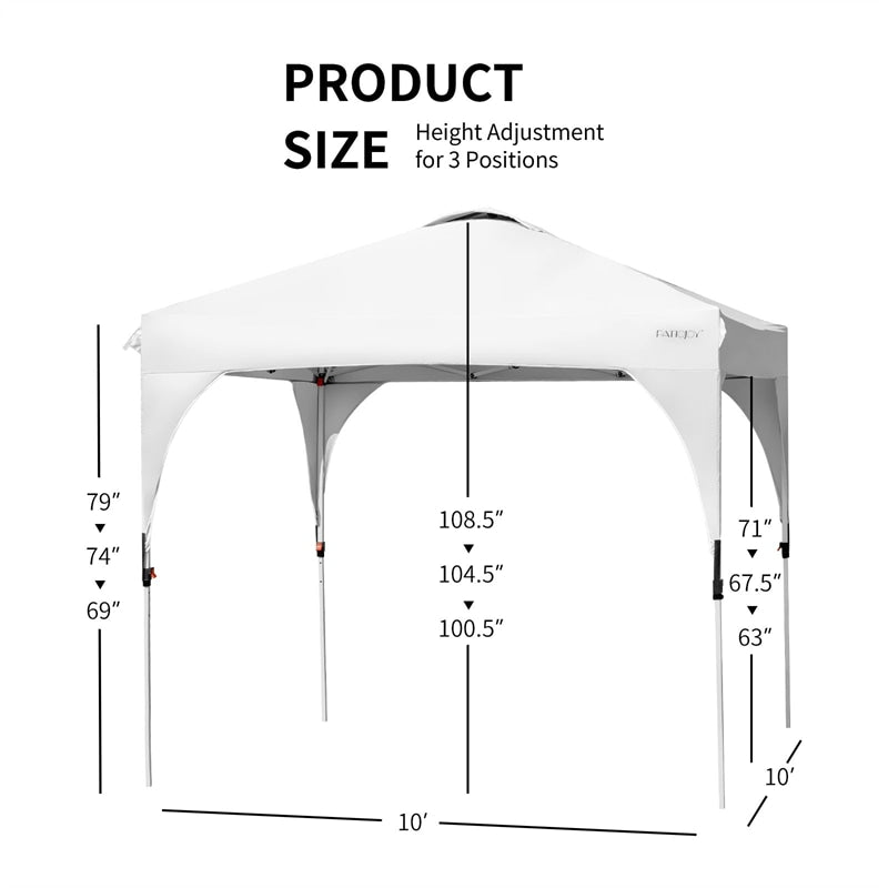 10' x 10' Outdoor Pop-up Canopy Tent Height Adjustable with Roller Bag