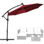 10FT Offset Patio Umbrella Solar Powered LED Outdoor Market Umbrella 360 Degree Rotation with Crank Handle & Cross Base