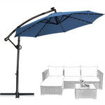 10FT Offset Patio Umbrella Solar Powered LED Outdoor Market Umbrella 360 Degree Rotation with Crank Handle & Cross Base