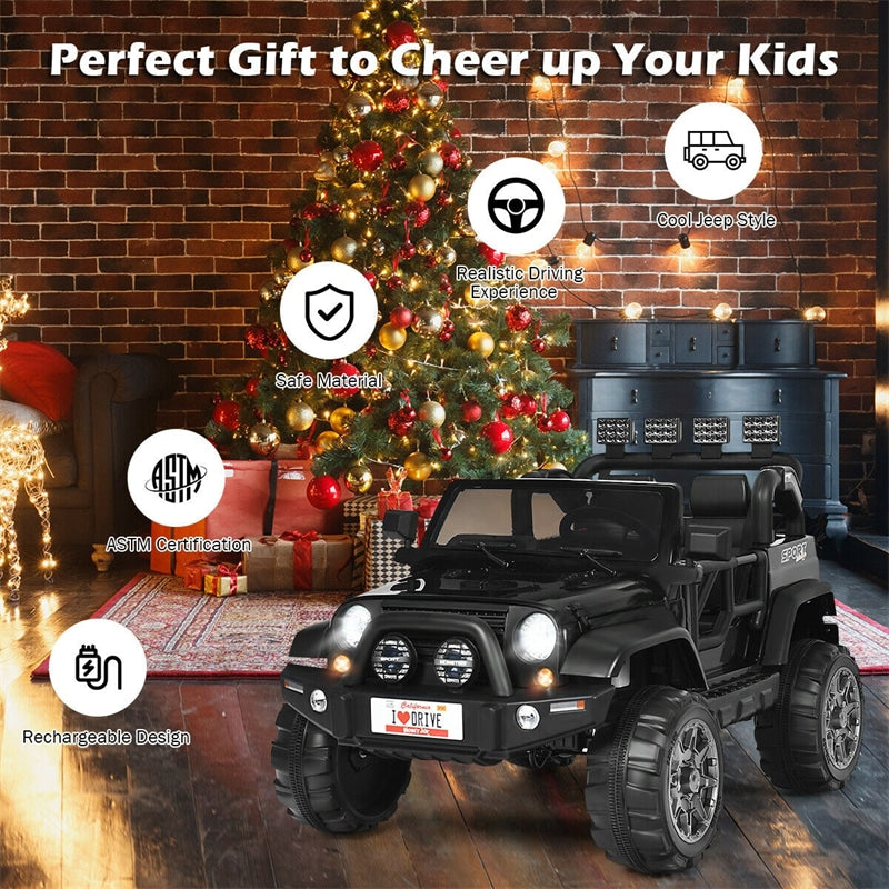 2-Seater Kids Ride on Truck, 12V Battery Powered Electric Vehicle with Remote Control & Lights for Boys Girls Gifts