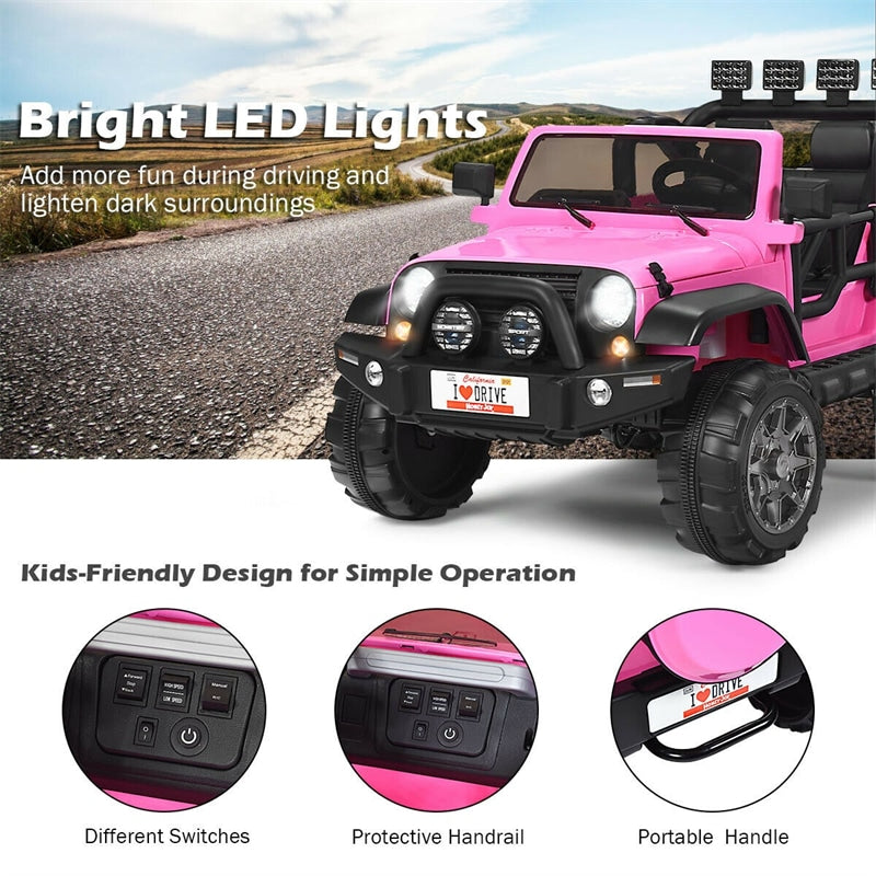 2-Seater Kids Ride on Truck, 12V Battery Powered Electric Vehicle with Remote Control & Lights for Boys Girls Gifts