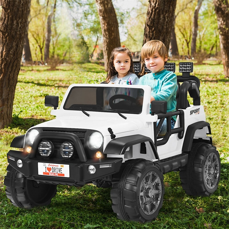 2-Seater Kids Ride on Truck, 12V Battery Powered Electric Vehicle with Remote Control & Lights for Boys Girls Gifts