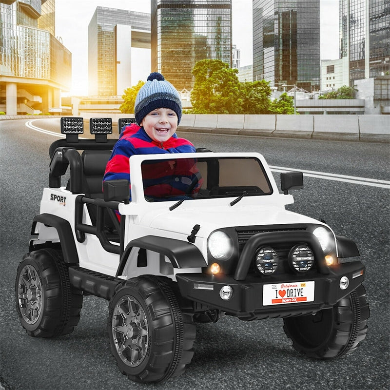 2-Seater Kids Ride on Truck, 12V Battery Powered Electric Vehicle with Remote Control & Lights for Boys Girls Gifts