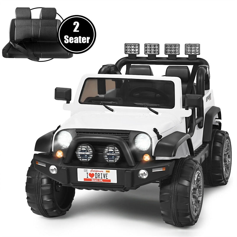 2-Seater Kids Ride on Truck, 12V Battery Powered Electric Vehicle with Remote Control & Lights for Boys Girls Gifts