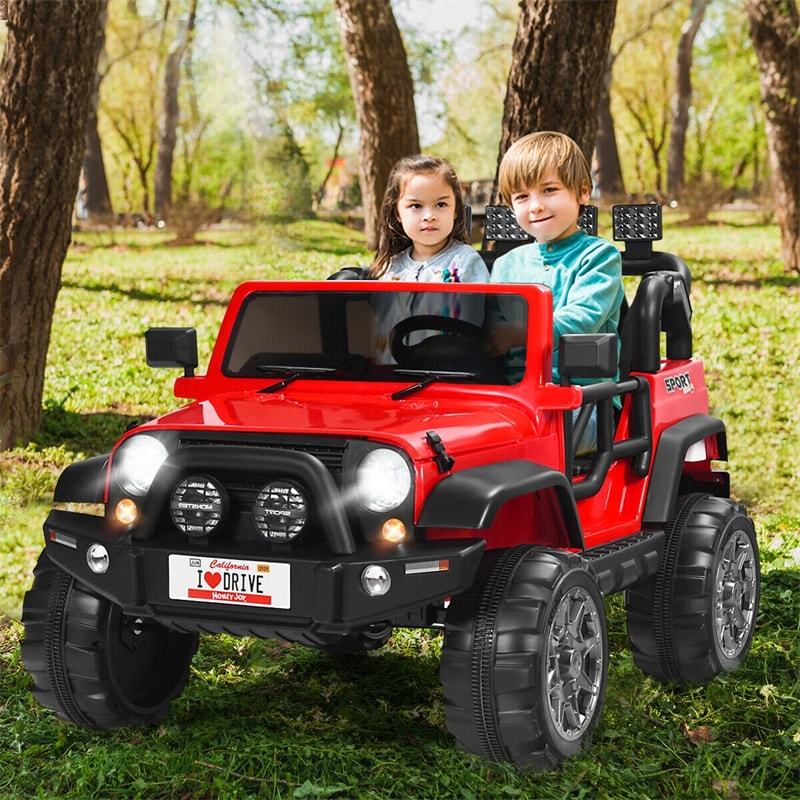 2-Seater Kids Ride on Truck, 12V Battery Powered Electric Vehicle with Remote Control & Lights for Boys Girls Gifts