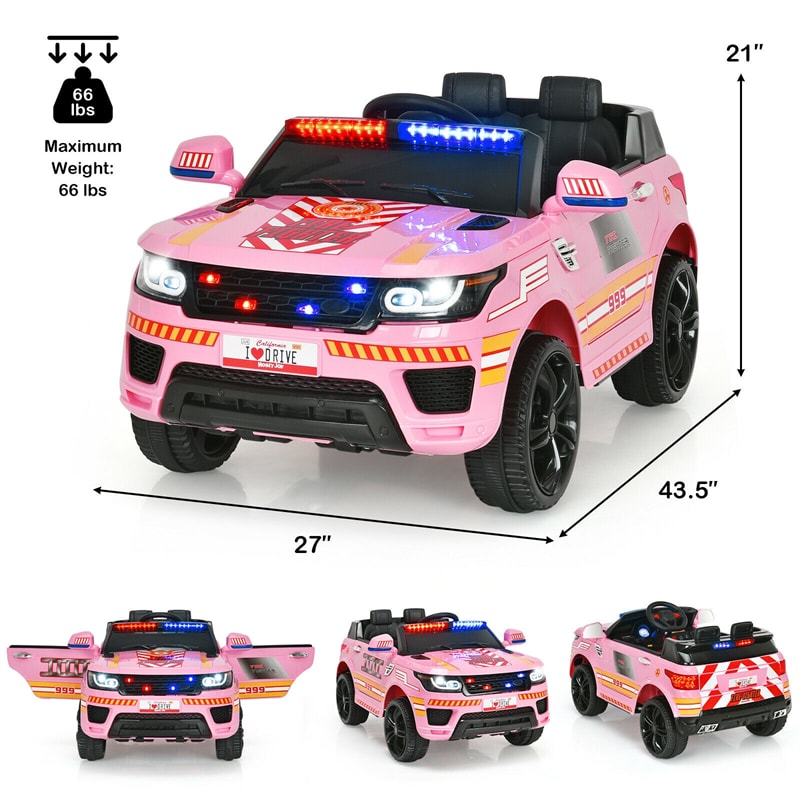 Kids Ride On Police Car 12V Battery Powered Electric Vehicle with Remote Control