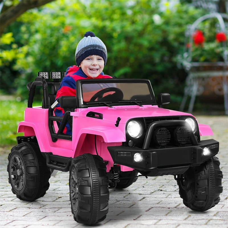 12V Kids Ride-On Truck, Battery Powered Electric Ride-On Car with Remote Control, LED Lights, Double Open Doors, Music & MP3 Player