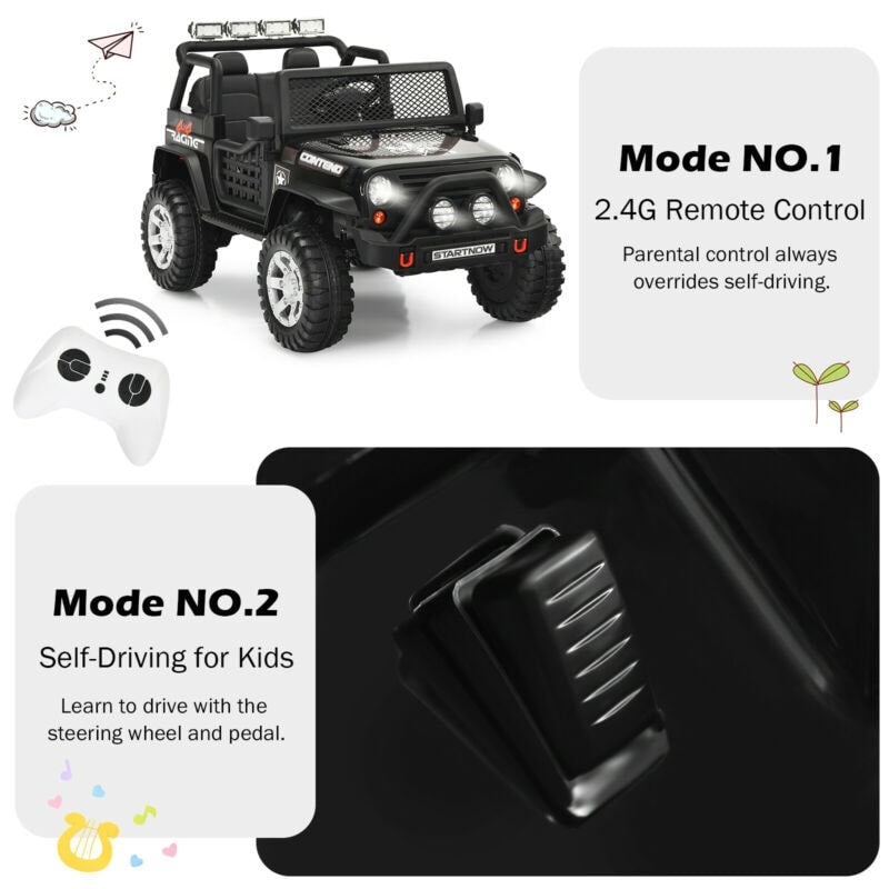 2-Seater Ride On Truck, 12V Battery Powered Electric Vehicle with Remote Control, LED Lights & Music, Ride On Car for Kids