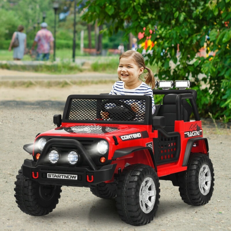 2-Seater Ride On Truck, 12V Battery Powered Electric Vehicle with Remote Control, LED Lights & Music, Ride On Car for Kids