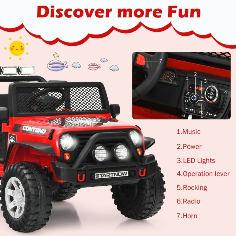 2-Seater Ride On Truck, 12V Battery Powered Electric Vehicle with Remote Control, LED Lights & Music, Ride On Car for Kids