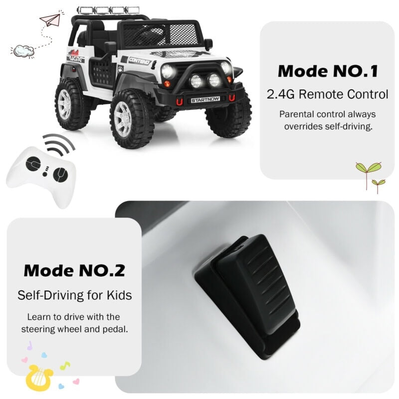 2-Seater Ride On Truck, 12V Battery Powered Electric Vehicle with Remote Control, LED Lights & Music, Ride On Car for Kids