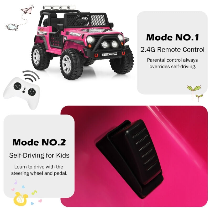 2-Seater Ride On Truck, 12V Battery Powered Electric Vehicle with Remote Control, LED Lights & Music, Ride On Car for Kids