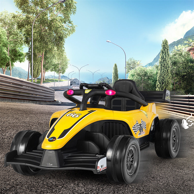 Kids Electric Ride On Go Kart 12V Battery Powered F1 Racing Car with Remote Control, Light & Music, Ride on Car for Boys Girls