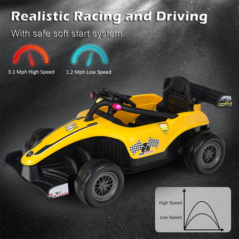 Kids Electric Ride On Go Kart 12V Battery Powered F1 Racing Car with Remote Control, Light & Music, Ride on Car for Boys Girls