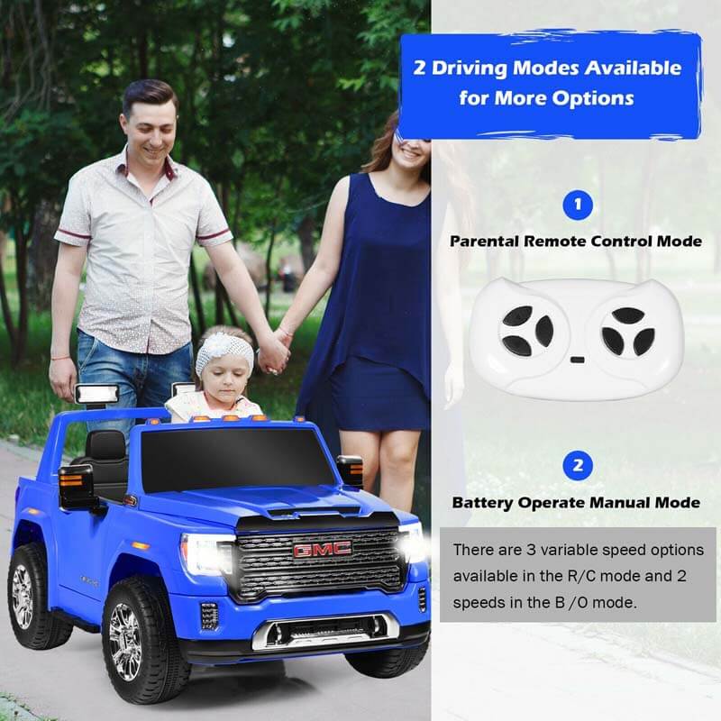 2 Seater Kids Ride on Truck 12V Licensed GMC Battery Powered Electric Car with Remote Control & Storage Box