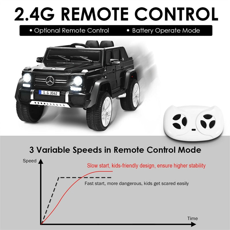 12V Kids Ride-On Truck, Licensed Mercedes Benz G650S Electric Car with Remote Control, Lights & Storage Box, Battery Vehicle Toy for Boys Girls