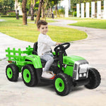 12V Kids Ride-On Tractor with Detachable Trailer, 3-Gear Ground Loader, LED Lights, Remote Control, Battery Powered Tractor Toy for Ages 3+