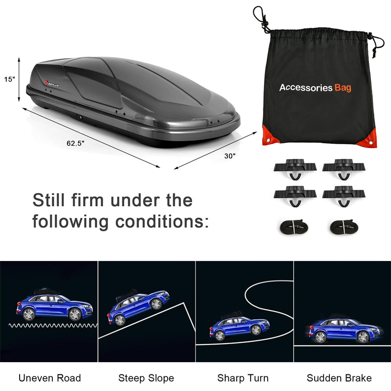 Cargo Box Rooftop Cargo Carrier 14 Cu.Ft Waterproof Roof Luggage Bag Dual-sided Opening Vehicle Roof Box with Car Trunk Organizer