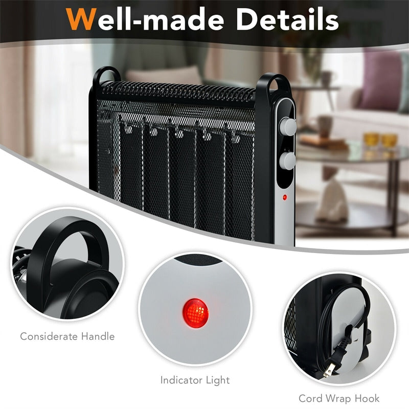 1500W Electric Space Heater Portable Mica Heater with Adjustable Thermostat & Wheels