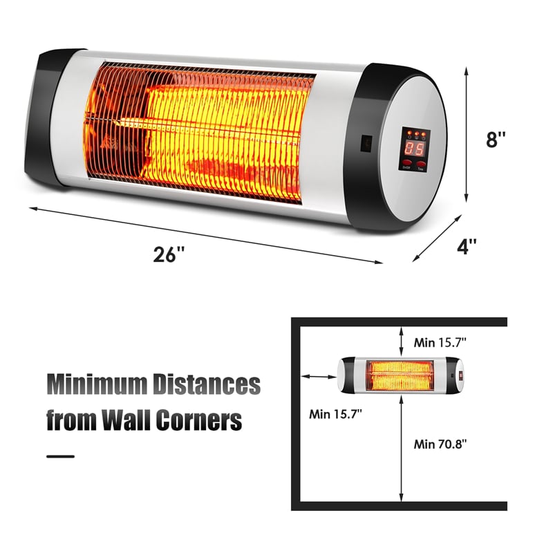 1500W Wall-Mounted Electric Patio Heater Infrared Heater with Remote Control