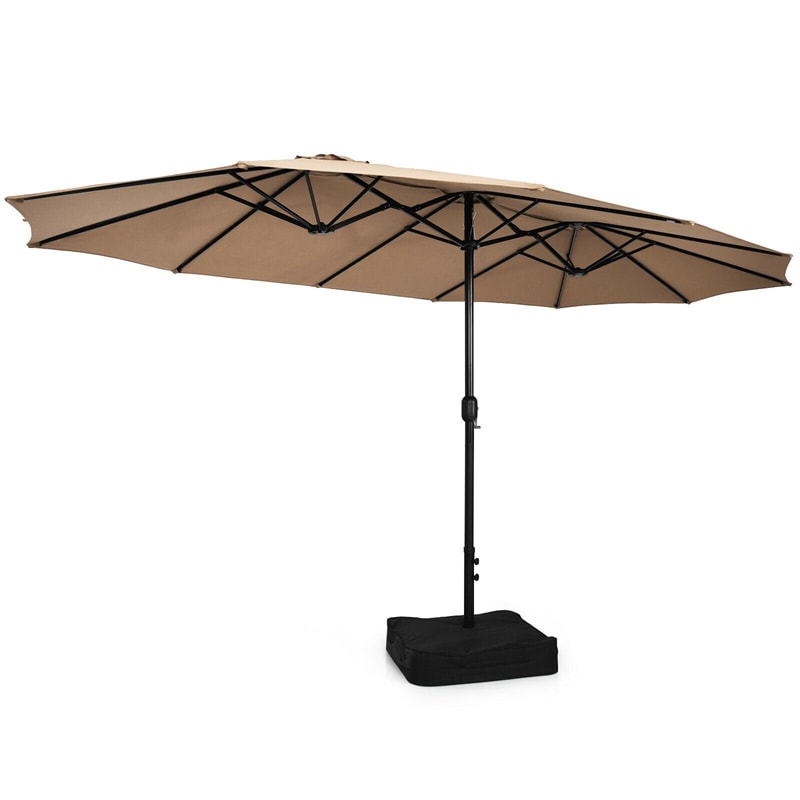 15FT Double-Sided Patio Umbrella Extra Large Outdoor Twin Market Umbrella with Crank Handle & Umbrella Base