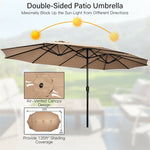 15FT Double-Sided Patio Umbrella Extra Large Outdoor Twin Market Umbrella with Crank Handle & Umbrella Base